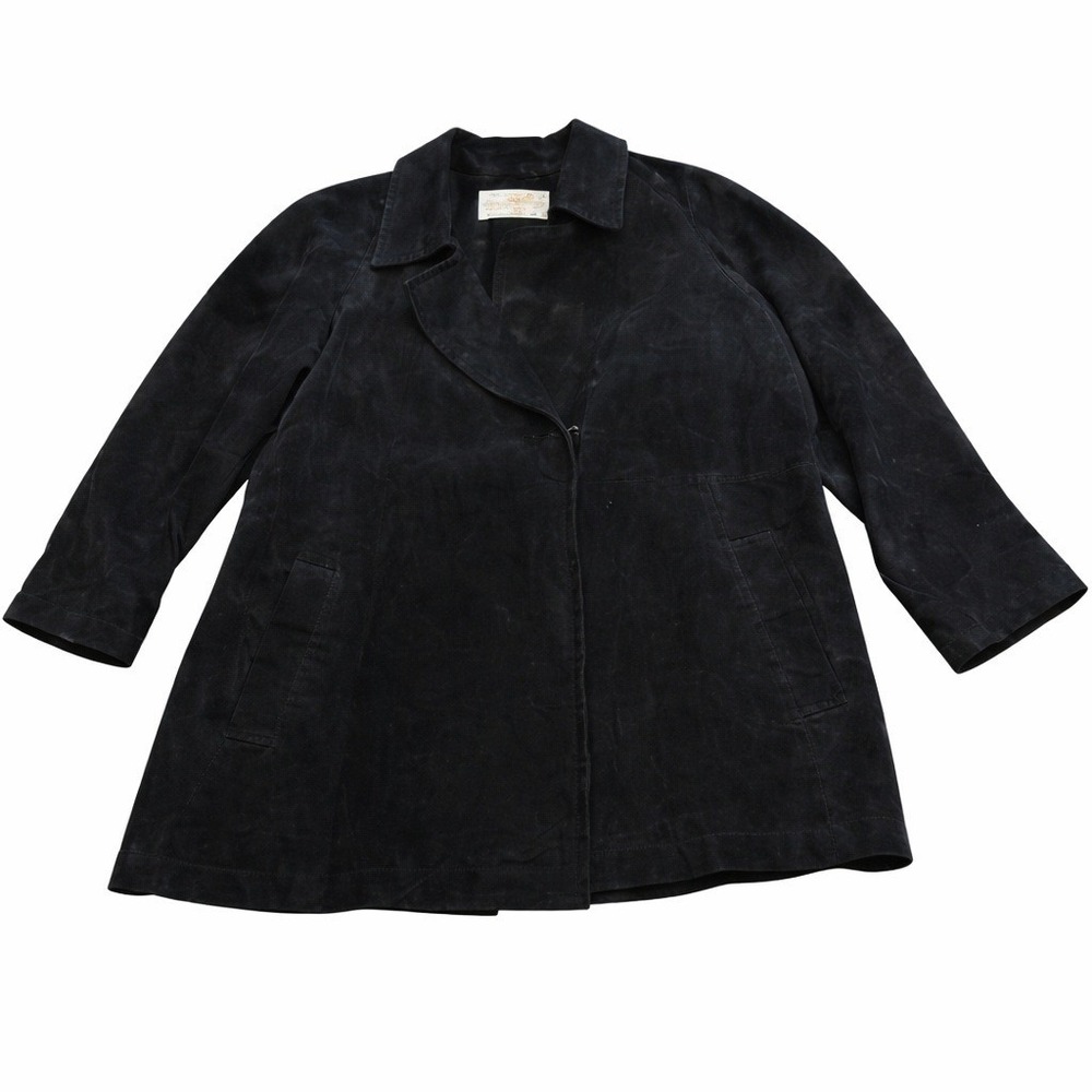 Margaret Godfrey Black Suede Leather Trench Coat Jacket‎ Women's M